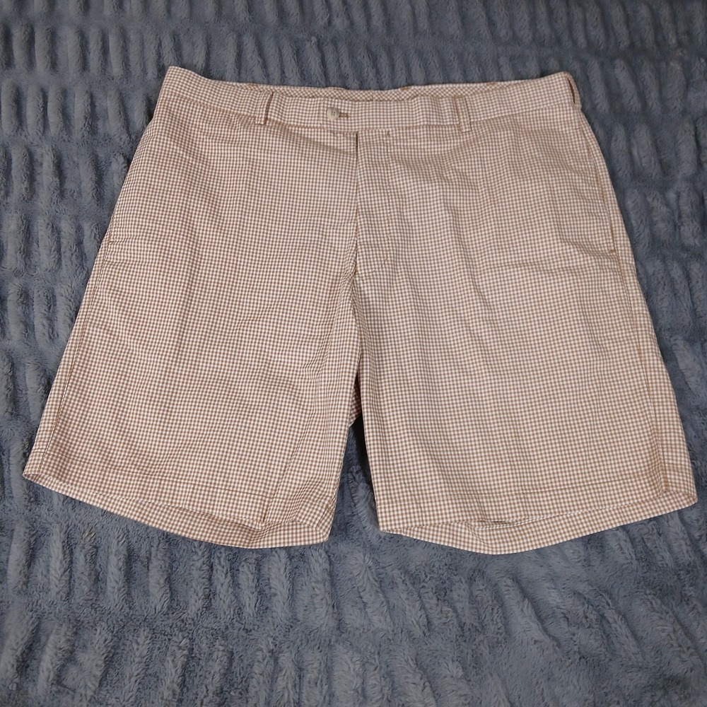 Peter Millar Mens Size 40 Shorts Brown Gingham Checkered Cotton Golf Casual